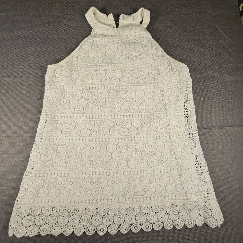 White Lace Halter Neck Crochet Sleeveless Top Scalloped Hem 14-697